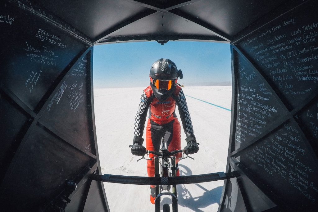Denise Mueller-Korenek rode a custom bike at an average of 183.932 miles per hour — shattering a world record that had stood since 1995. Denise Mueller-Korenek rode a custom bike at an average of 183.932 miles per hour – shattering a world record that had stood since 1995. (Matt Ben Stone/Action Plus via Getty Images)