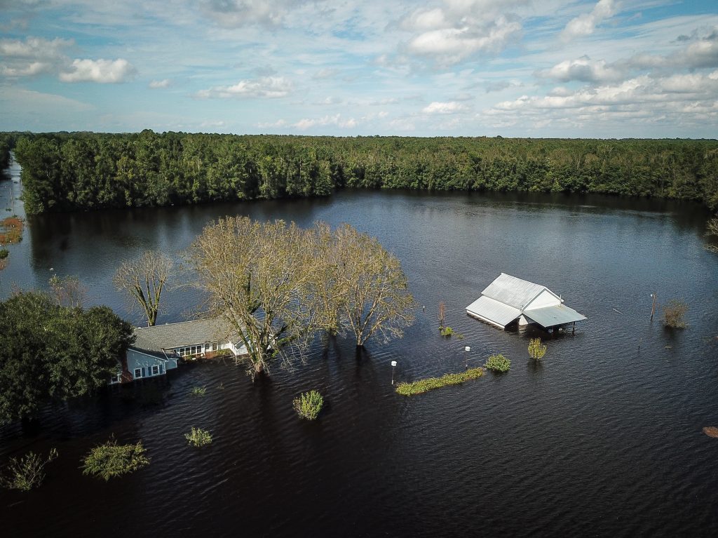A flooded farm stands next to the Lumber River on Monday in this aerial photograph taken after Hurricane Florence hit Lumberton, N.C. A flooded farm stands next to the Lumber River on Monday in this aerial photograph taken after Hurricane Florence hit Lumberton, N.C. (Charles Mostoller/Bloomberg /Bloomberg via Getty Images)