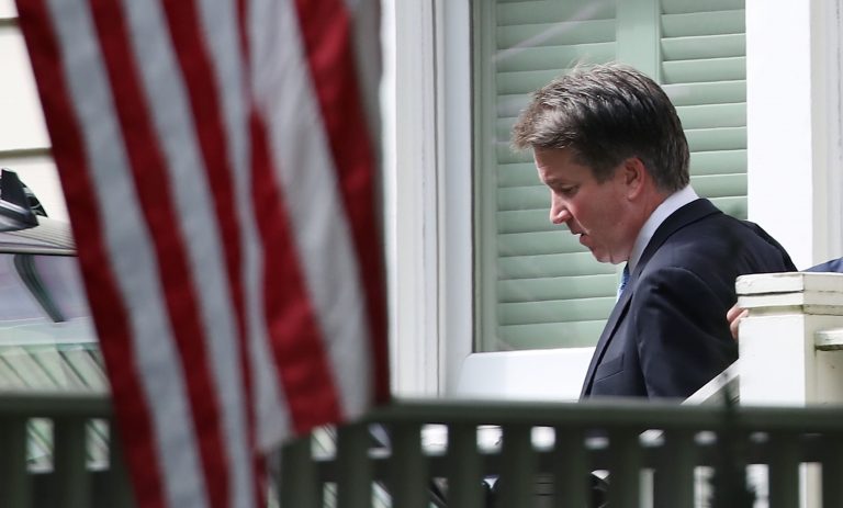 Supreme Court nominee Judge Brett Kavanaugh leaves his home on Wednesday in Chevy Chase, Md. (Mark Wilson/Getty Images)