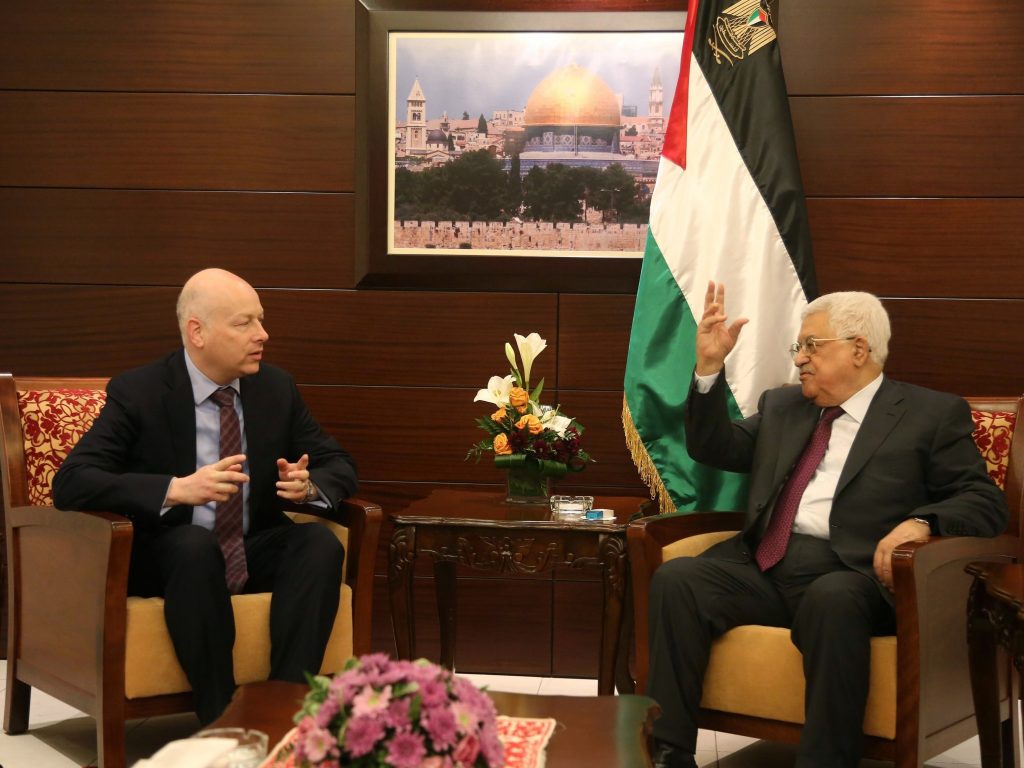 Special representative for international negotiations, Jason Greenblatt (L) and Palestinian President Mahmoud Abbas (R) meet in Ramallah, West Bank on May 25, 2017. Special representative for international negotiations, Jason Greenblatt (left) and Palestinian President Mahmoud Abbas (right) meet in Ramallah, West Bank on May 25, 2017. (Anadolu Agency/Getty Images)