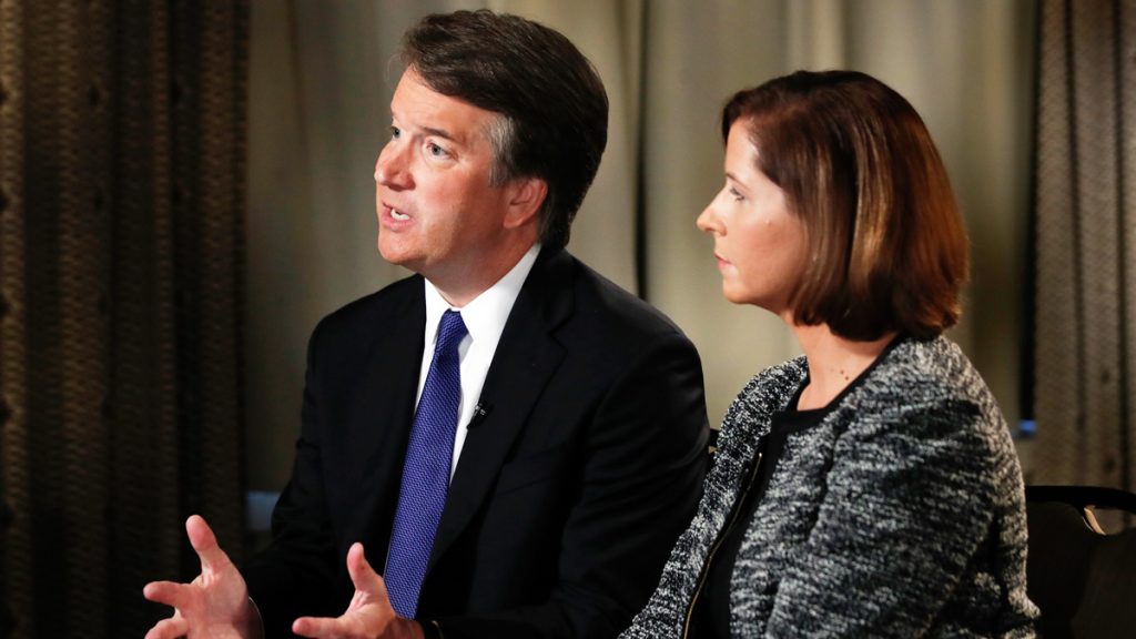 kavanaugh16x9 Brett Kavanaugh, with his wife Ashley Estes Kavanaugh, answers questions during a FOX News interview, Monday, Sept. 24, 2018, in Washington, about allegations of sexual misconduct against the Supreme Court nominee. (Jacquelyn Martin/AP Photo)