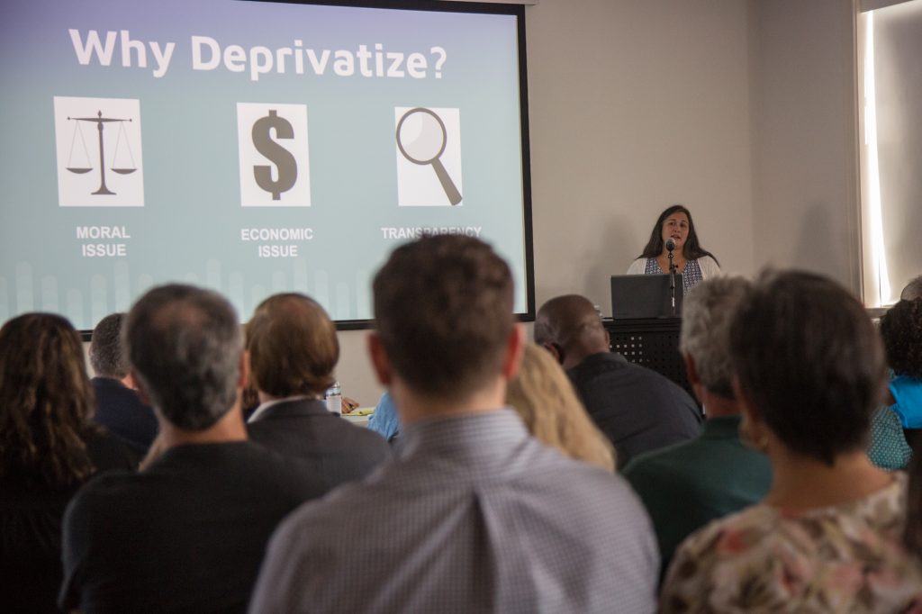 2018 09 30- e cohen-kabeera weissman -media delaware county-Delc In this 2018 file photo, Kabeera Weissman, a co-founder of DelcoCPR, lays out the reasons the group and other residents want the privately managed George W. Hill Correctional Facility in the the public's control. (Emily Cohen for WHYY)