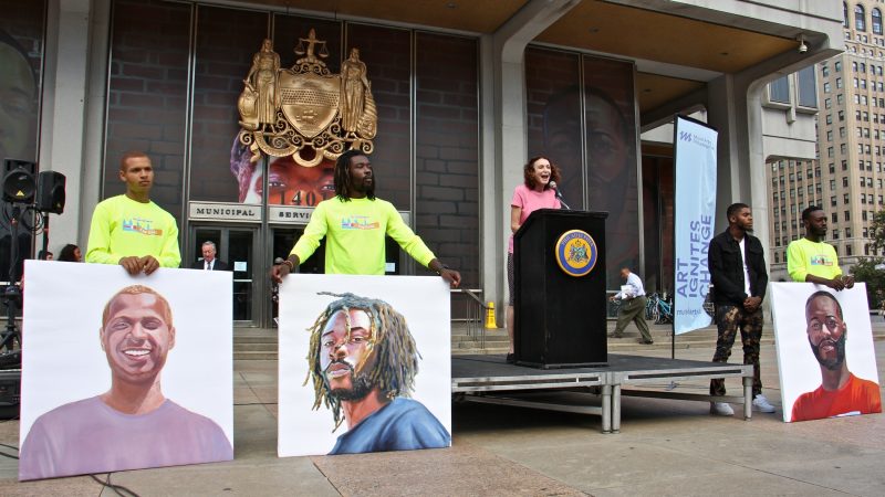 Mural Arts Philadelphia Executive Director Jane Golden celebrates the opening of the 