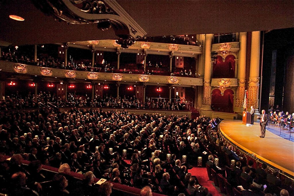 2018 10 17- b larrison- philadelphia- william marimow terry egger jim friedlich lee c bollinger roberto diaz robert lawrence ed rendell rebecca rimel- memorial service for late h.f gerry lenfest at academy of music-3 lead Terry Egger, CEO of Philadelphia Media Network and Jim Friedlich, CEO of The Lenfest Institute for Journalism, speak at a memorial service for the late H.F.