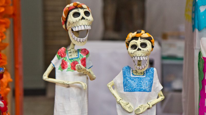 The Day of the Dead altar features many skulls as a remembrance of the dead. (Kimberly Paynter/WHYY)