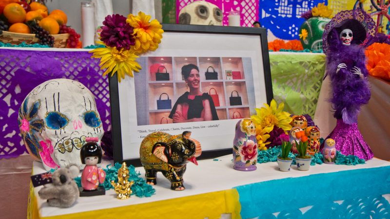 Kate Spade is honored on the Day of the Dead altar. (Kimberly Paynter/WHYY)