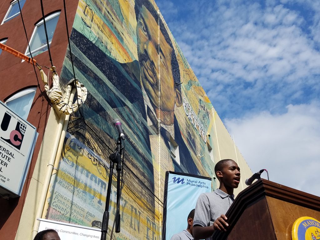 20181002_114433 The Octavius Catto mural at Broad and Catharine streets was dedicated at a Tuesday ceremony.(Peter Crimmins/WHYY)
