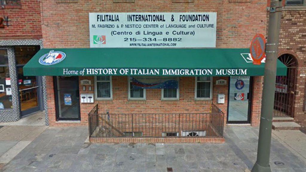 20181008-vandalism Vandals spray painted on the History of Italian Immigration Museum. (Google Maps)