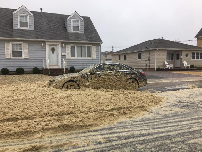 Sea foam blown inland blocks from the ocean in Point Pleasant Beach, Ocean County on Saturday afternoon. (Photo: Catherine DeSantis via Jersey Shore Hurricane News)