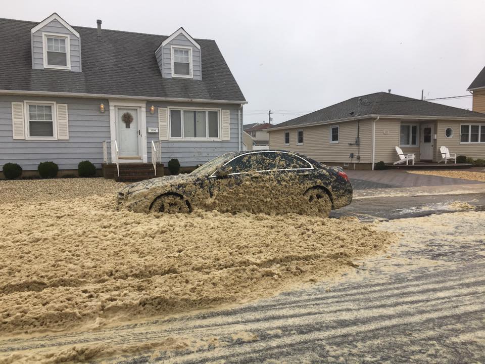 44843885_10213869118268271_8673356317315825664_n Sea foam blown inland blocks from the ocean in Point Pleasant Beach, Ocean County on Saturday afternoon. (Photo: Catherine DeSantis via Jersey Shore Hurricane News)