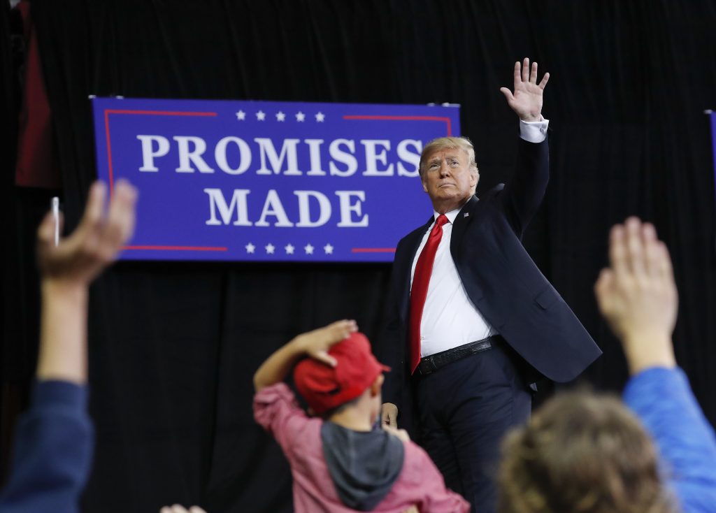 Donald Trump President Donald Trump waves to supporters after speaking at a campaign rally at Kansas Expocentre, Saturday, Oct. 6, 2018 in Topeka, Kan. (AP Photo/Pablo Martinez Monsivais)