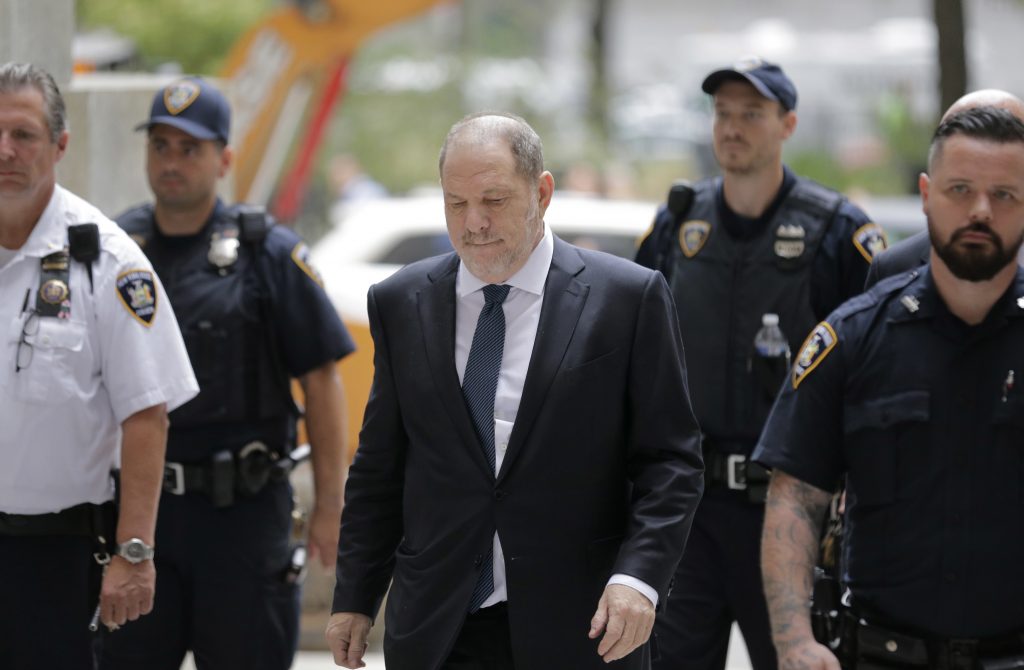 Harvey Weinstein Harvey Weinstein, (center), arrives to court in New York, Thursday, Oct. 11, 2018. Weinstein is set to appear before a judge as his lawyers try to get the charges dismissed in his criminal case. (Seth Wenig/AP Photo)