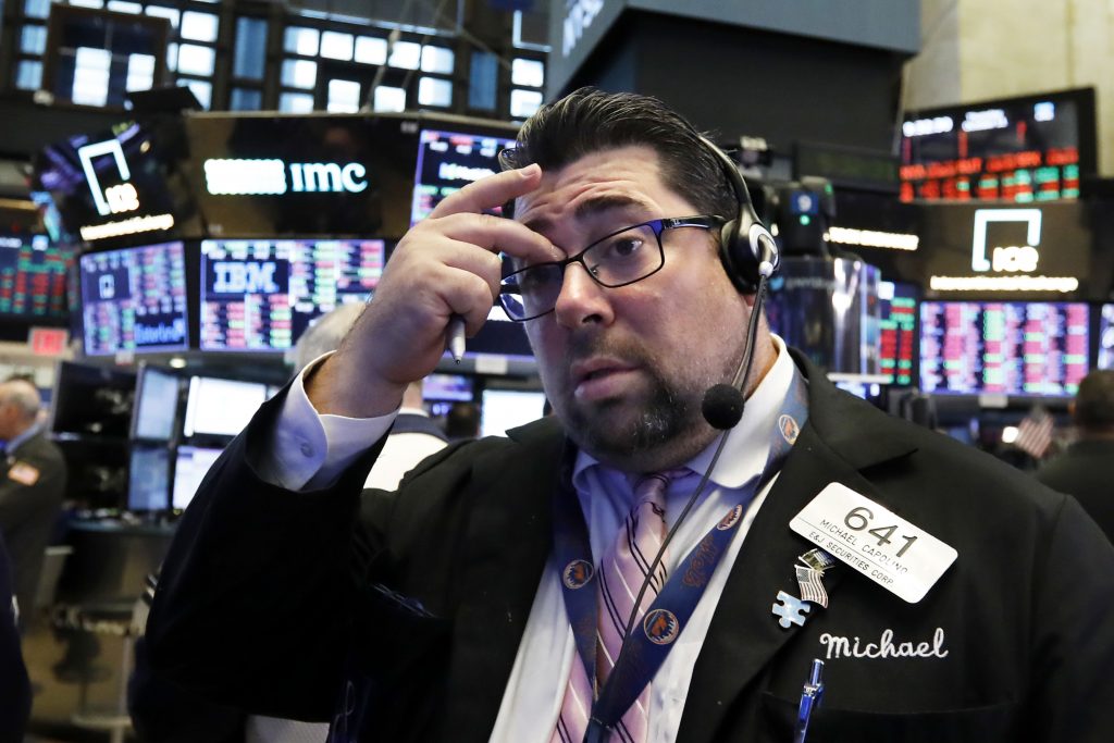 Michael Capolino Trader Michael Capolino works on the floor of the New York Stock Exchange, Thursday, Oct. 11, 2018. The market's recent decline was set off by a sharp drop in bond prices and a corresponding increase in yields last week and early this week. (Richard Drew/AP Photo)