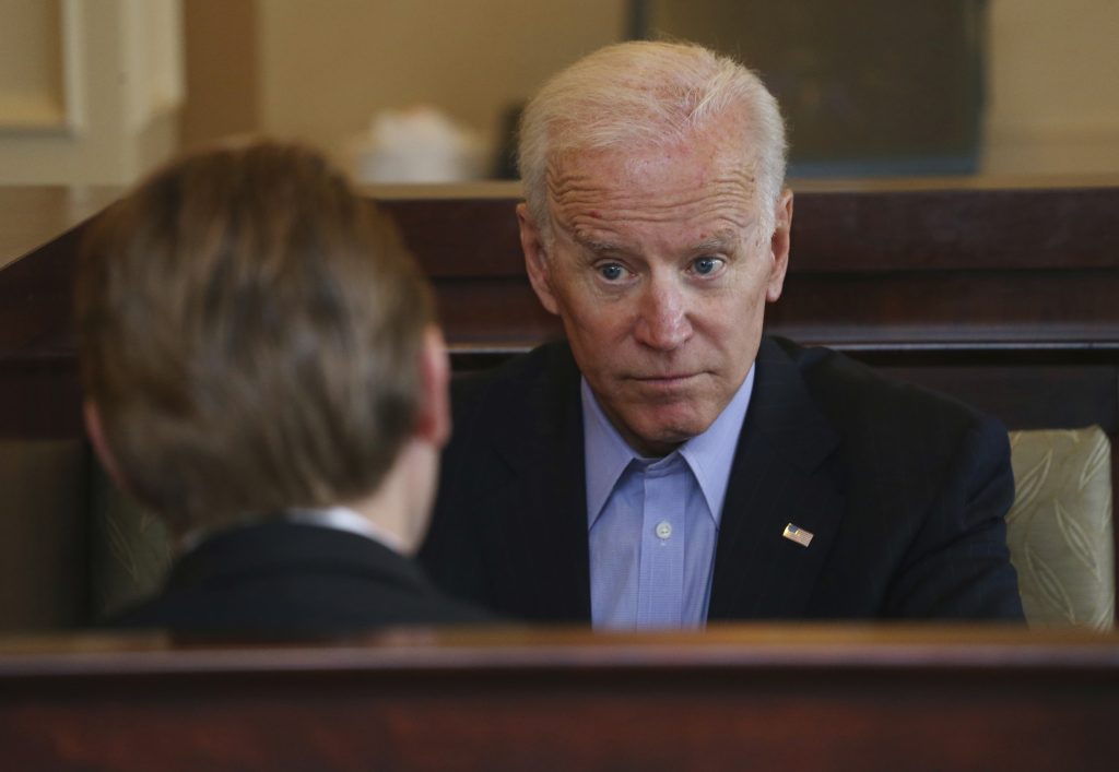 Explosive Devices Biden Former Vice President Joe Biden talks with 27th Congressional District Democratic candidate Nate McMurray after greeting workers and patrons in a restaurant, Thursday, Oct. 25, 2018, in Lancaster N.Y. (Jeffrey T. Barnes/AP Photo)