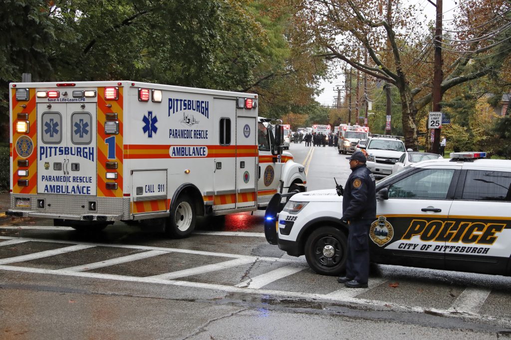 Shooting Synagogue An ambulance arrives at the Tree of Life Synagogue where a shooter opened fire Saturday, Oct. 27, 2018. (Gene J. Puskar/AP Photo)