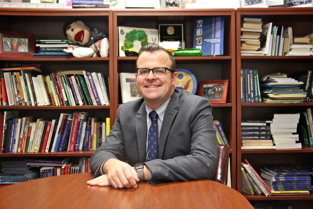 IMG_4324 Michael Farrell, principal of Penn Alexander School, has been working to bring a chapter of the national Gay Lesbian and Straight Education Network organization to Philadelphia. (Emma Lee/WHYY)