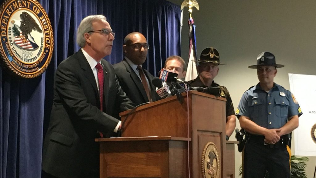 Weiss U.S. Attorney for Delaware David Weiss details the indictment against six men accused of stalking and kidnapping. (Mark Eichmann/WHYY)