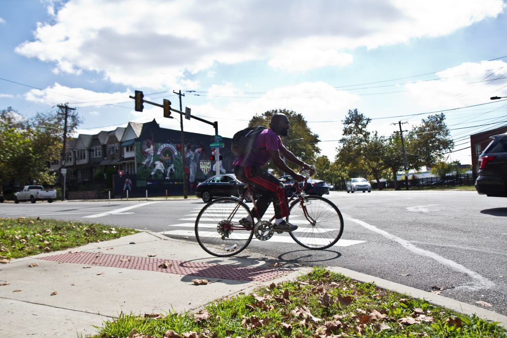 a-cyclist-tentatively-rolls-into-the-street-at-belmont-and-parkside-avenues.original A cyclist tentatively rolls into the street at Belmont and Parkside Avenues. (Kimberly Paynter/WHYY)