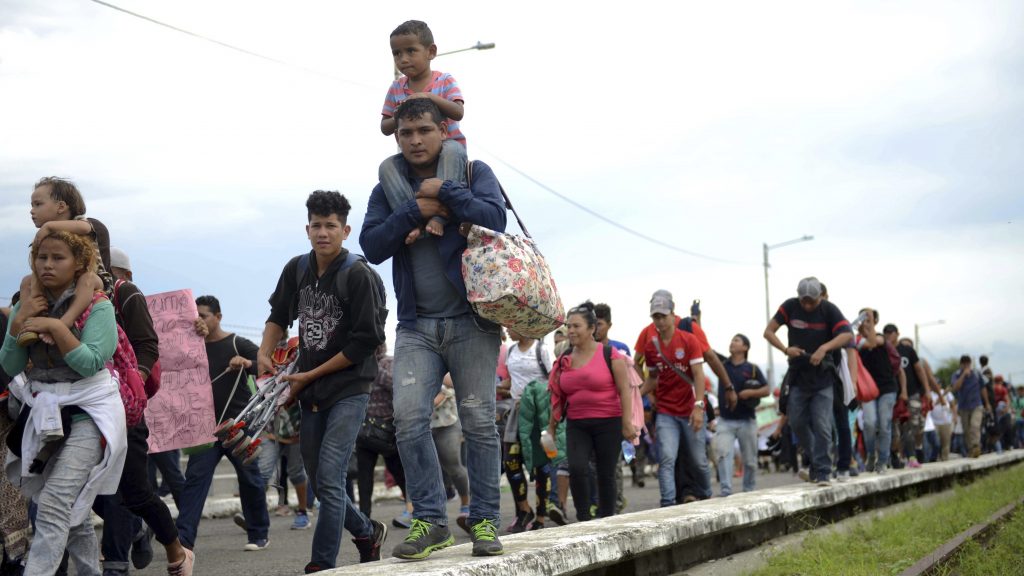 Thousands of Honduran migrants and families walk towards the southern Mexico border from Guatemala. Many say they are headed to the U.S. The White House said on Tuesday that a record number of migrant families have arrived at the Southwest border over the last year. Thousands of Honduran migrants and families walk towards the southern Mexico border from Guatemala. Many say they are headed to the U.S. The White House said on Tuesday that a record number of migrant families have arrived at the Southwest border over the last year. (Oliver de Roos/AP)