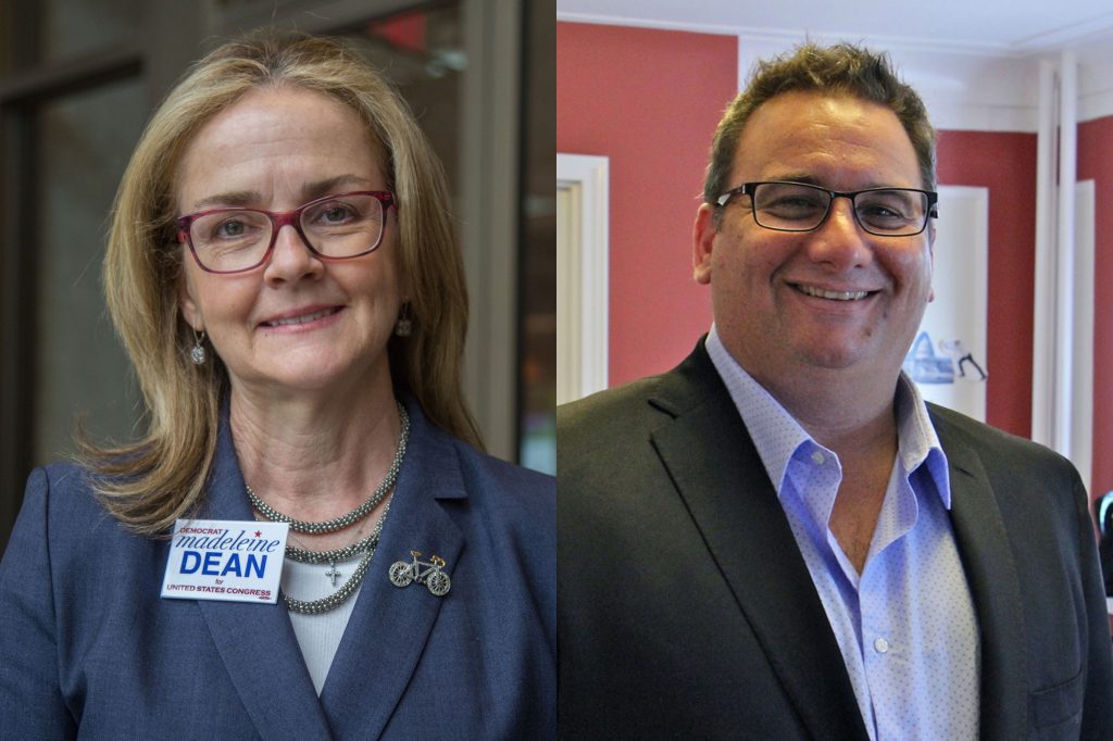 dean-david-split Left: Madeleine Dean is running for the new PA 4th Congressional district. (Emily Cohen for WHYY)
Right: Republican candidate for Congress in Pennsylvania's 4th District Dan David. (Emma Lee/WHYY)