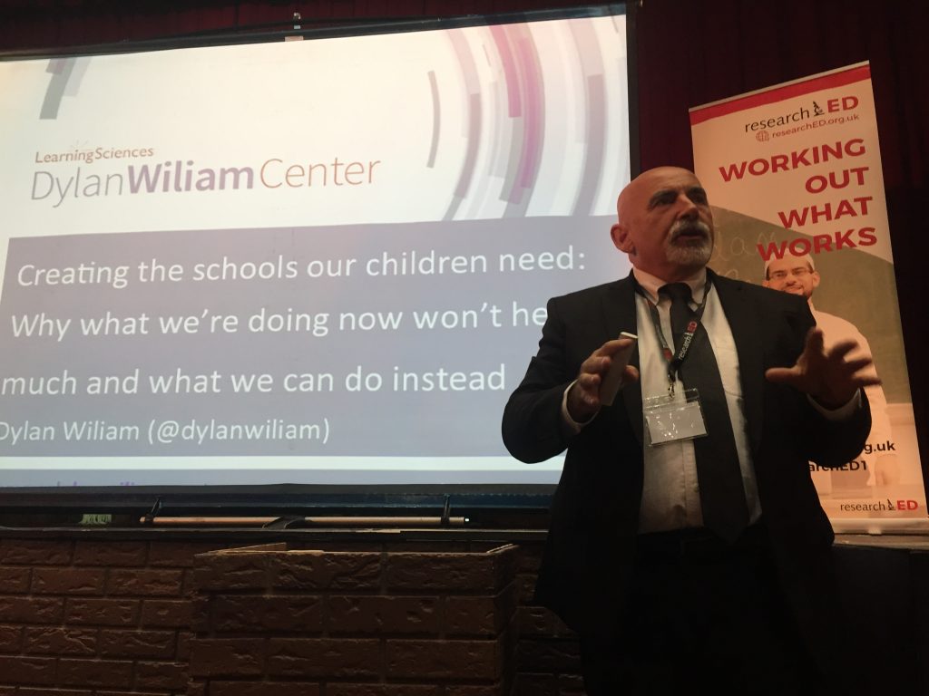 Dylan Wiliam, a British education researcher, speaks to the crowd at a ResearchEd conference in Philadelphia on Saturday October 27. (Avi Wolfman-Arent/Keystone Crossroads)