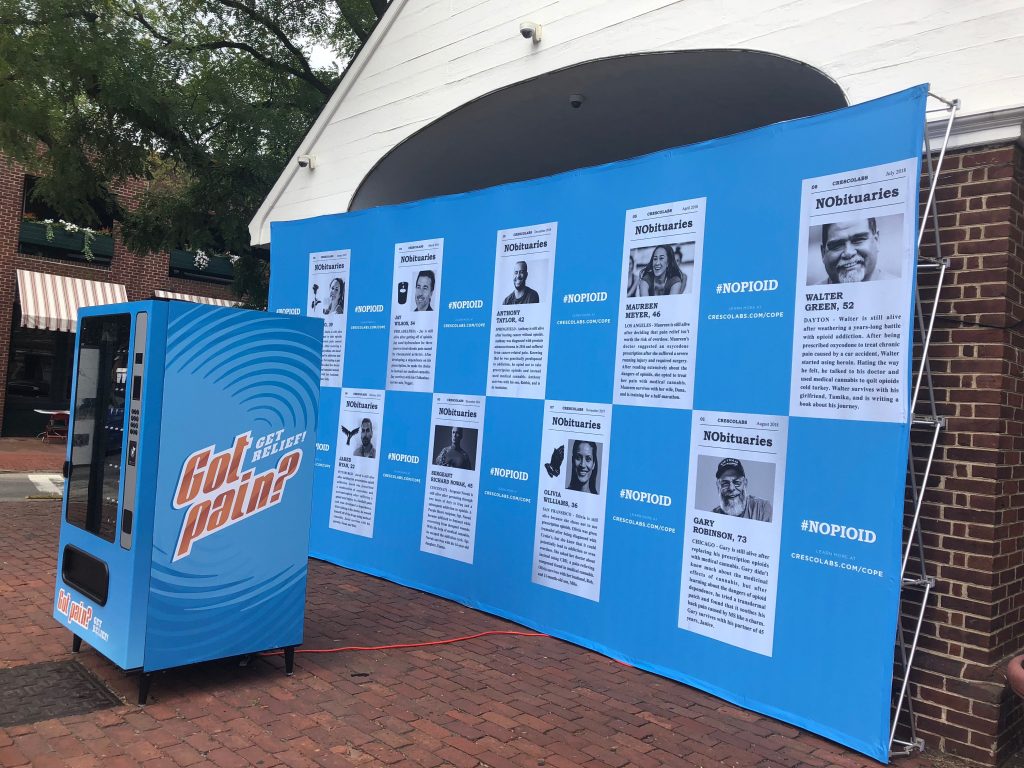 file2 The blue vending machine on display Tuesday, Oct 2, 2018 in Head House Square in Philadelphia. (Nine Feldman/WHYY)
