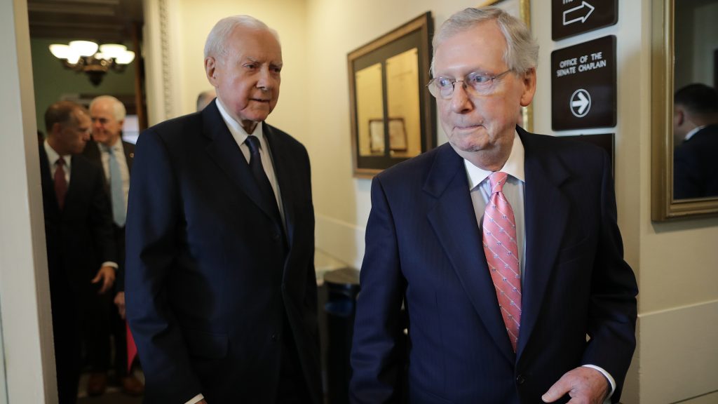 Senate Majority Leader Mitch McConnell, R-Ky., and Republican members of the Senate Judiciary Committee, including Sen. Orrin Hatch, R-Utah, arrive for a news conference on Thursday, reiterating their plan to bring Brett Kavanaugh’s Supreme Court nomination to the Senate floor, with a key procedural vote on Friday morning. Senate Majority Leader Mitch McConnell, R-Ky., and Republican members of the Senate Judiciary Committee, including Sen. Orrin Hatch, R-Utah, arrive for a news conference on Thursday, reiterating their plan to bring Brett Kavanaugh's Supreme Court nomination to the Senate floor, with a key procedural vote on Friday morning