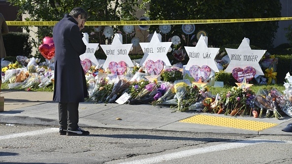 Stars of David memorialize Jewish congregants killed at a synagogue in Pittsburgh on Saturday. Stars of David memorialize Jewish congregants killed at a synagogue in Pittsburgh on Saturday.
(Kyodo News via Getty Images)