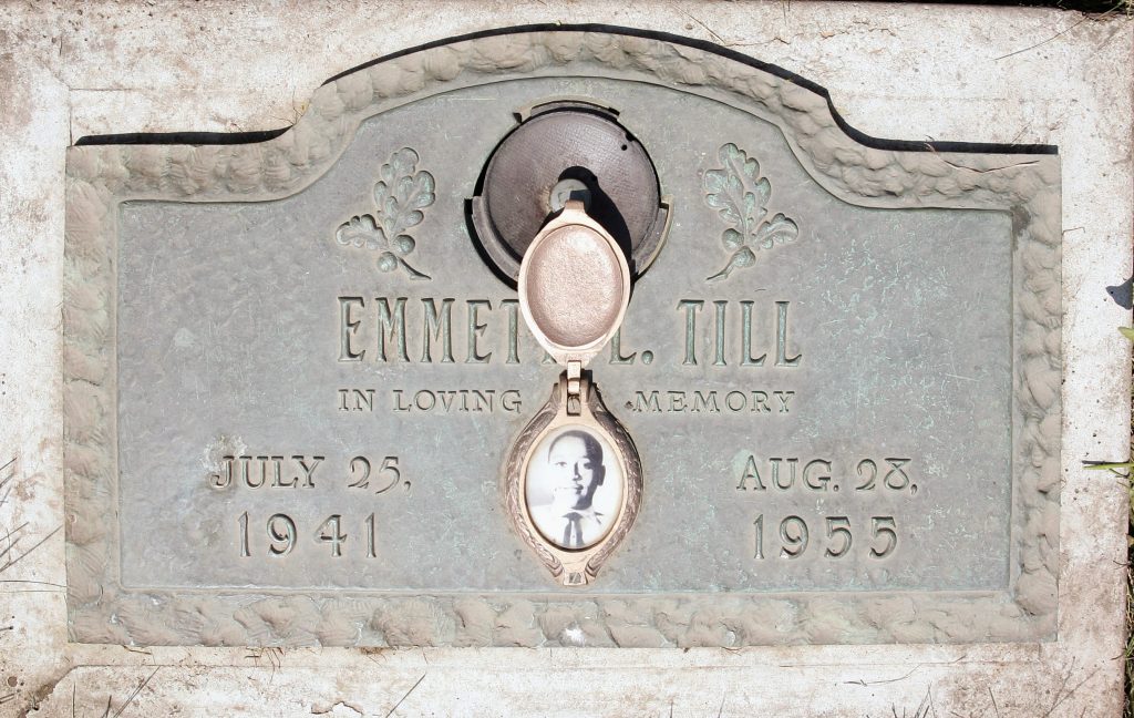 A plaque marks the gravesite of Emmett Till at Burr Oak Cemetery in Alsip, Ill. The 14-year-old was killed in Mississippi in 1955. The FBI has reopened the investigation into his lynching. A plaque marks the gravesite of Emmett Till at Burr Oak Cemetery in Alsip, Ill. The 14-year-old was killed in Mississippi in 1955. The FBI has reopened the investigation into his lynching. (Scott Olson/Getty Images)