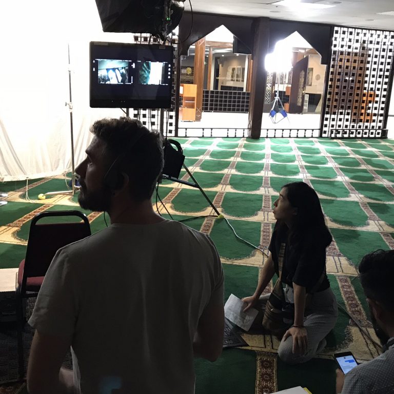 On the set of East of La Brea at the Islamic Center of Southern California. The Web series, which focuses on two Muslim-American women, is one of a new crop of shows featuring Muslim characters. (Leila Fadel/NPR)