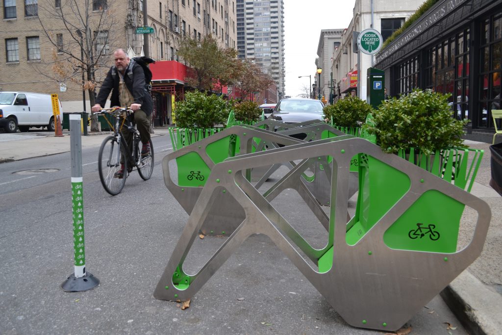 shake-shack-s-new-shift_design-produced-bike-racks.original Shake Shack bought and installed a bike corral for its Center City location. (PlanPhilly)