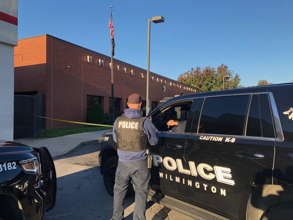 signal-2018-10-25-084409 Wilmington police and postal officials are investigating a suspicious package on the 1500 block of Lancaster Avenue. (Cris Barrish/WHYY)