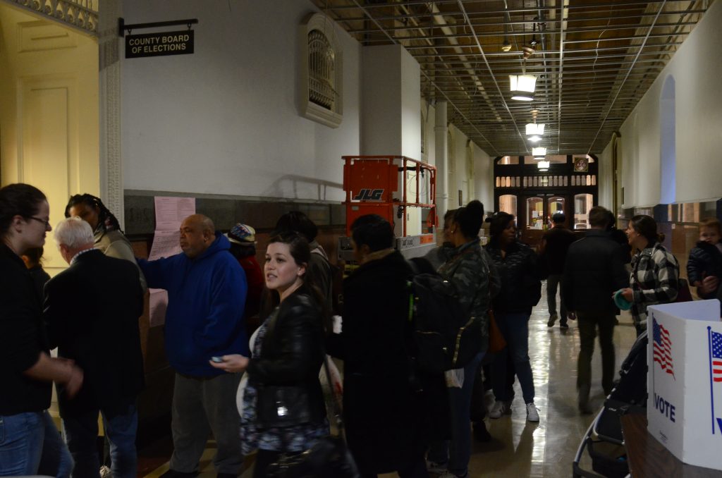 vote 2 Voters formed a long line in Philadelphia City Hall last week to get their absentee ballots. (Tom MacDonald/WHYY)