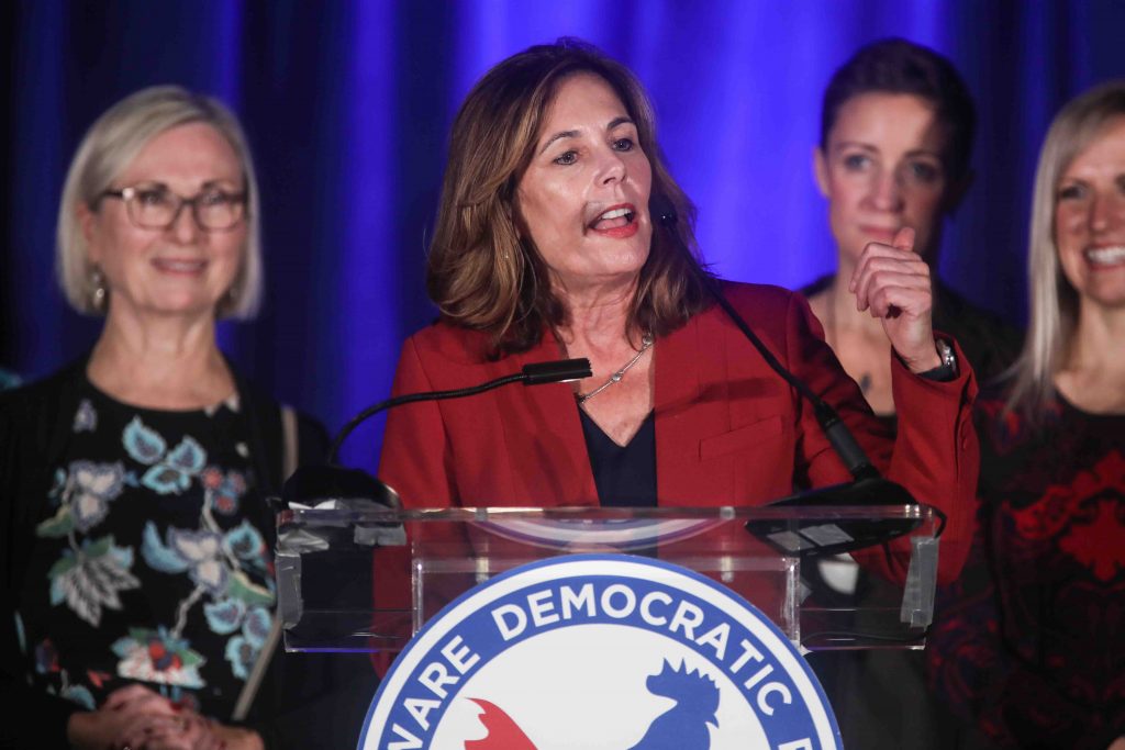 Attorney General elect Kathleen Jennings addresses supporters during Democrat Watch Party Tuesday, Nov. 06, 2018 Attorney General-elect Kathleen Jennings addresses supporters during Tuesday, Nov. 06, 2018, at the Doubletree Hotel in Wilmington, Delaware. (Saquan Stimpson for WHYY)