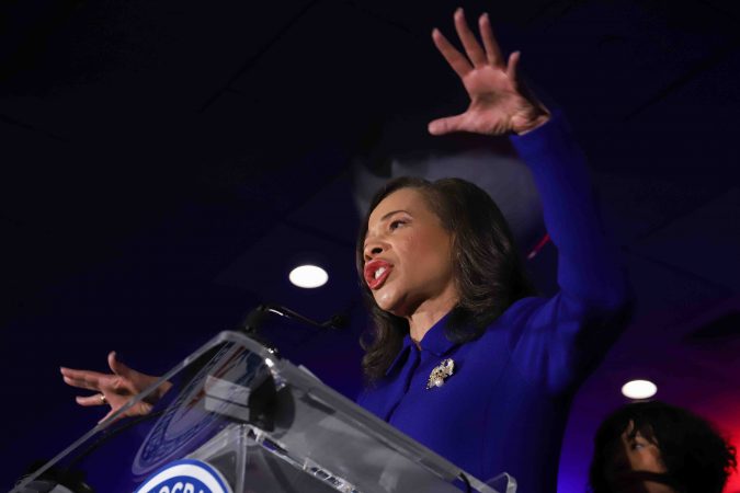 Incumbent Democrat Lisa Blunt Rochester addresses supporters during a Democrat watch party on Tuesday, Nov. 6, 2018, at the Doubletree Hotel in Wilmington, Delaware. (Saquan Stimpson for WHYY)