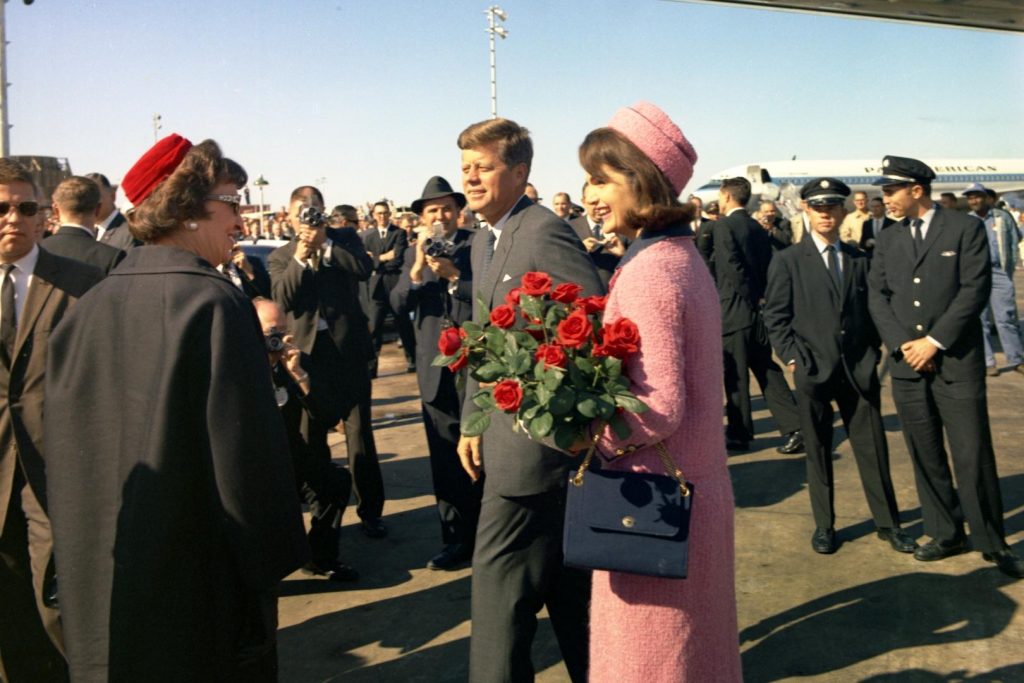 President John F. Kennedy and First Lady Jacqueline Kennedy arrive at Love Field, Dallas, Texas, on Nov. 22, 1963.