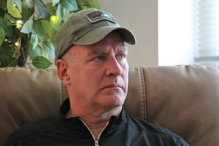 Army veteran Chuck Schretzman was diagnosed with ALS in April 2015, six months after her retired from his 26-year military career. (Emma Lee/WHYY)