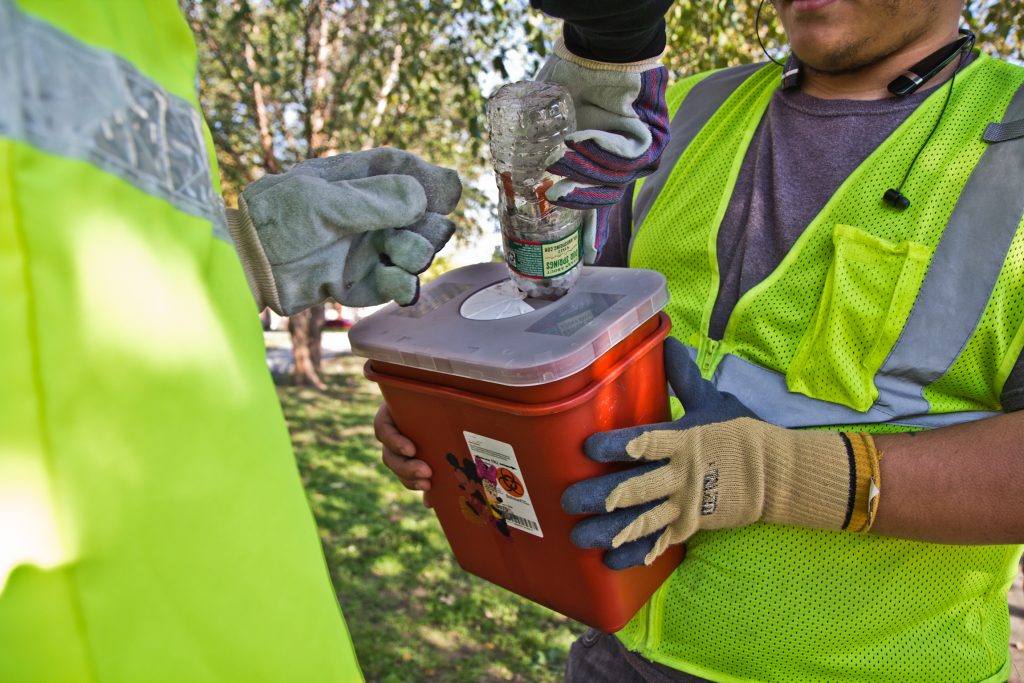 2018 11 1 k paynter kensington clean up-6 File photo: City workers and community groups work to clean up McPherson Square and the area around it, including disposing of used needles. (Kimberly Paynter/WHYY)
