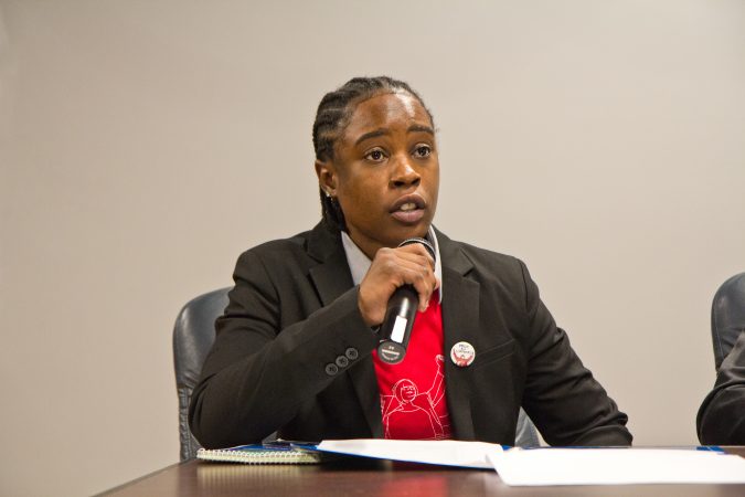 LaTonya Myers spent nine months in prison because she couldn’t afford to post bail before she was acquitted at trial. She now works for the Defender Association of Philadelphia as a bail navigator. (Kimberly Paynter/WHYY)