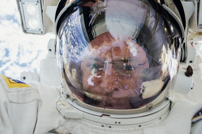 Kelly in the International Space Station (courtesy of NASA)
