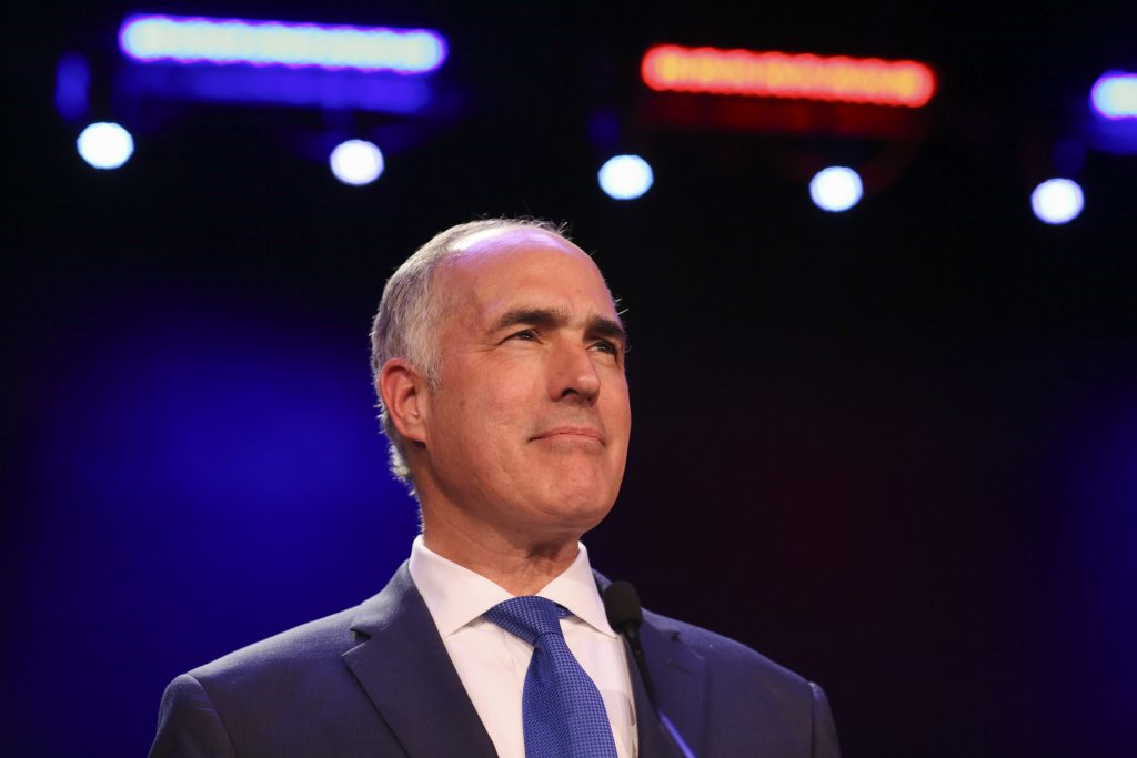 Election 2018 Senate Casey Pennsylvania U.S. Sen. Bob Casey, D-Pa., gives a victory speech during his election night party in Scranton, Pa., on Tuesday, Nov. 6, 2018. (Jake Danna Stevens/The Times-Tribune via AP)