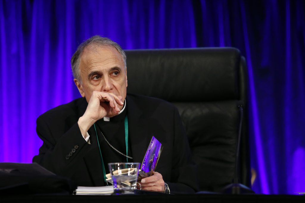 Daniel DiNardo Cardinal Daniel DiNardo of the Archdiocese of Galveston-Houston, president of the United States Conference of Catholic Bishops, prepares to lead the USCCB's annual fall meeting, Monday, Nov. 12, 2018, in Baltimore. (Patrick Semansky/AP Photo)