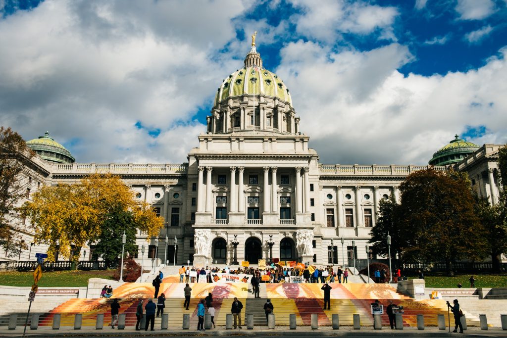 Around two hundred people came to the Pennsylvania Capitol on Saturday, Nov. 3, 2018, to celebrate the work of muralist and activist Michelle Angela Ortiz, a project called 