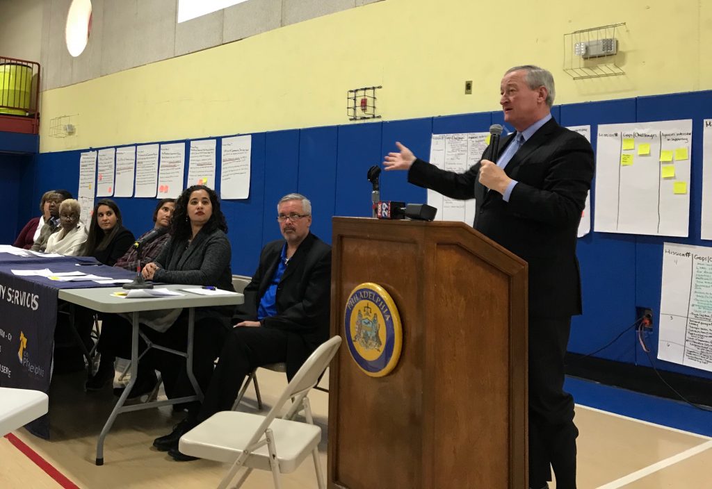 IMG_3091 Philadelphia Mayor Jim Kenney delivers Friday an update on the city's emergency plan to combat the opioid crisis. (Joel Wolfram/WHYY)