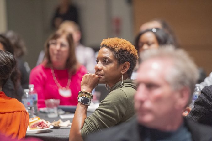 Community members from many parts of Philadelphia listen to an introduction by WHYY staff before discussing a variety of social issues at WHYY. (Jonathan Wilson for WHYY)