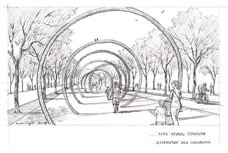 An artist's rendering of a concept for the multi-use path that would incorporate the area's history as a rope-making hub (DRWC)