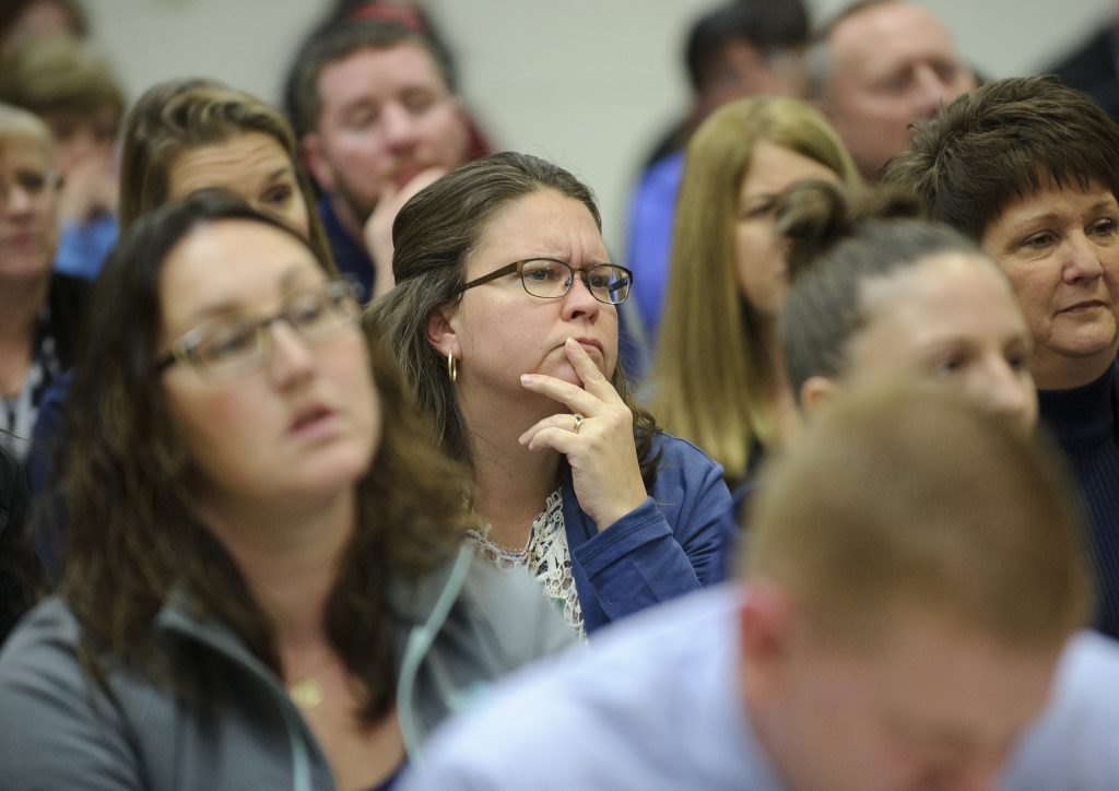 Tamaqua Area School District meeting regarding arming of teachers and staff Parents gathered in Tamaqua to discuss the armed teachers policy in November 2018. (Matt Smith for Keystone Crossroads)