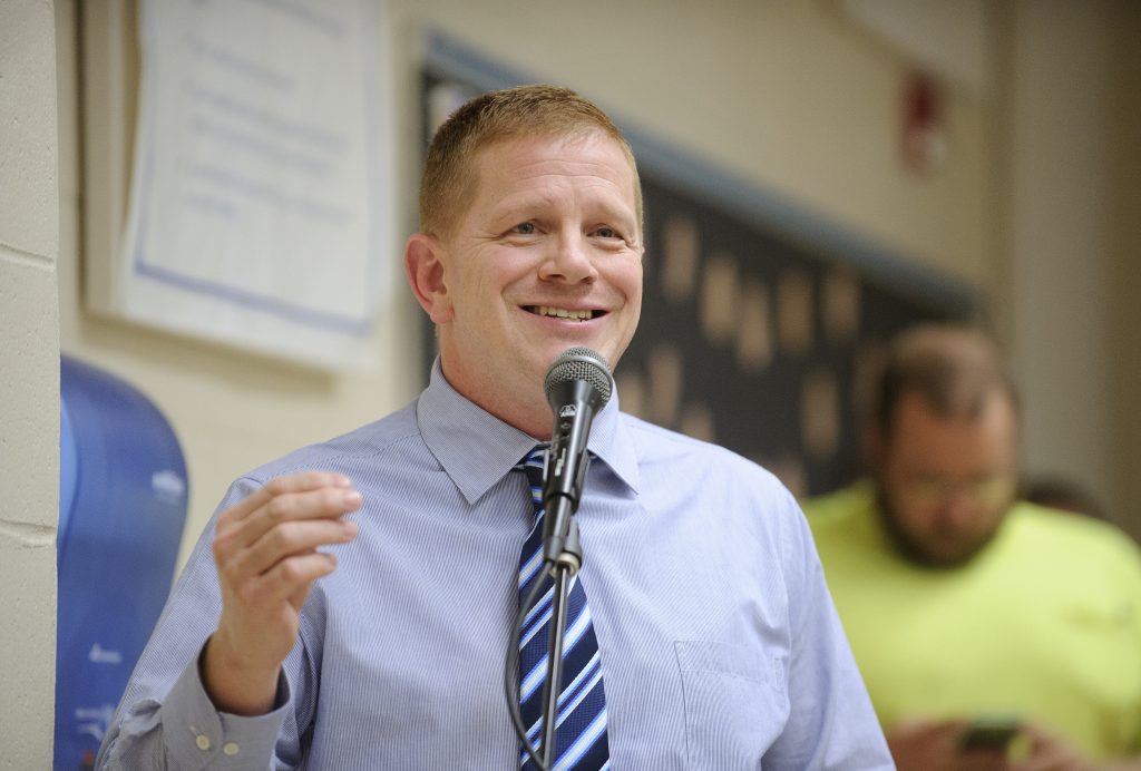 Tamaqua Area School District meeting regarding arming of teachers and staff At the 2018 meeting, Frank Wenzel, head of the Tamaqua teachers union, opposed the idea of having armed teachers in classrooms. (Matt Smith for Keystone Crossroads)