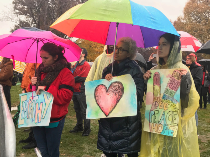 Tree of Life rally photo A rally took place at Point State Park Friday, November 9, 2018, to honor the victims of the Tree of Life synagogue shooting. (Virginia Alvino Young/WESA)