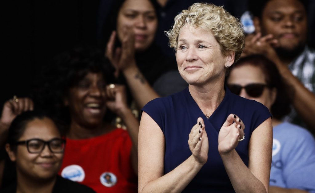 Then-candidate Chrissy Houlahan during a campaign rally in Philadelphia on Sept. 21, 2018. Then-candidate Chrissy Houlahan during a campaign rally in Philadelphia on Sept. 21, 2018. (Matt Rourke/AP)